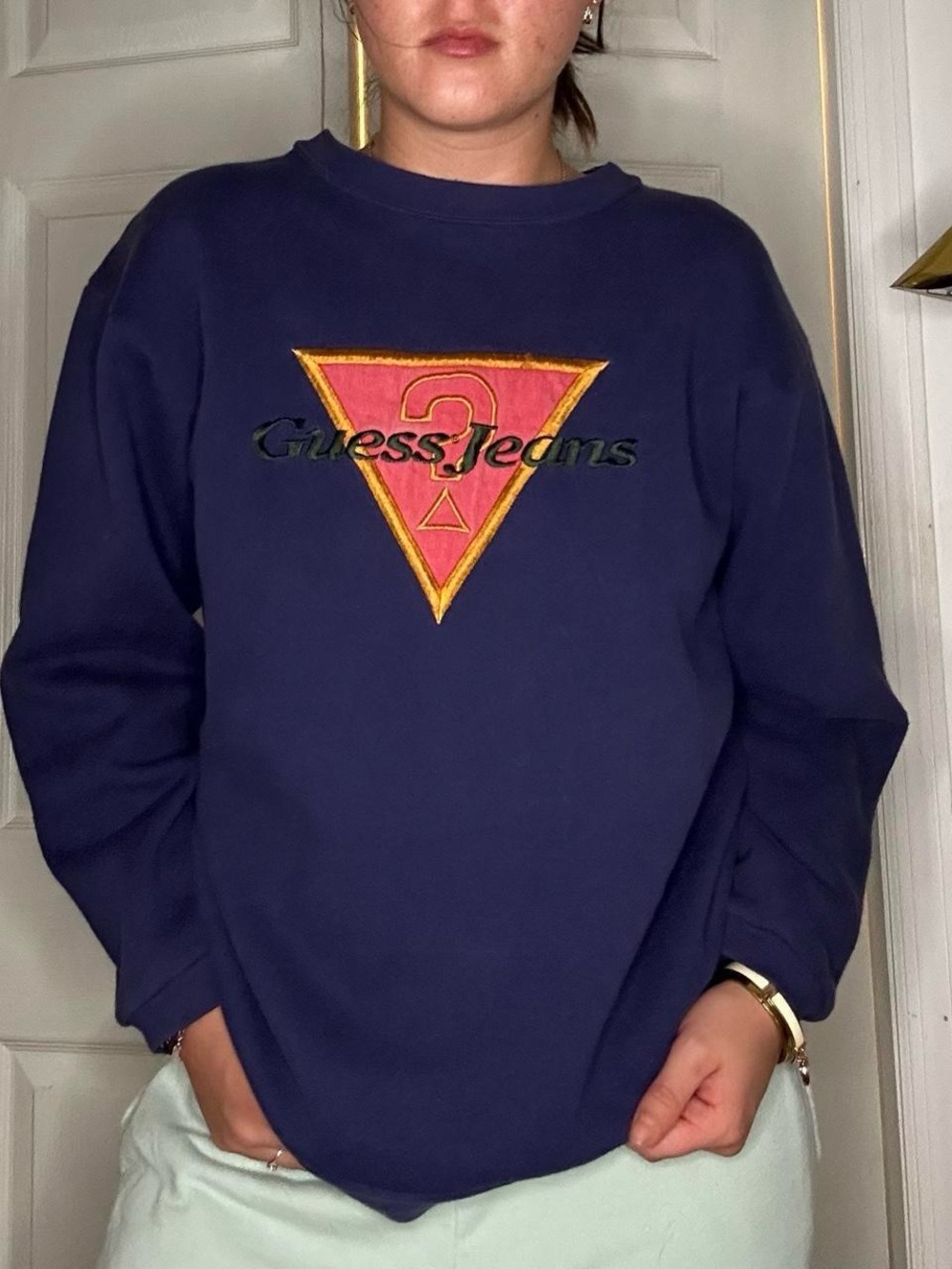 Vintage 80s Guess Jeans Women’s Navy Logo Sweatshirt